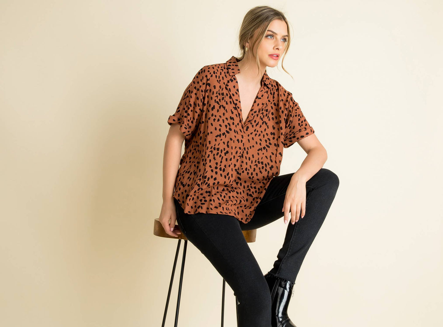 Collared Print Blouse