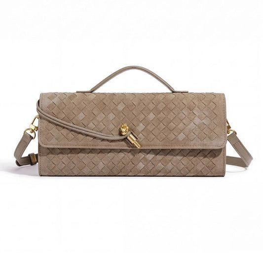 Suede Tan Woven Baguette Bag