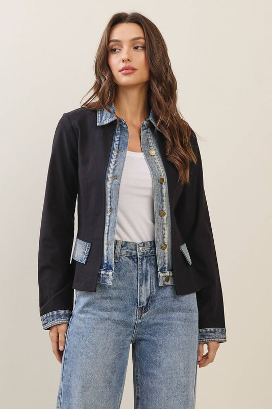 Layered Look Denim Trim Jacket