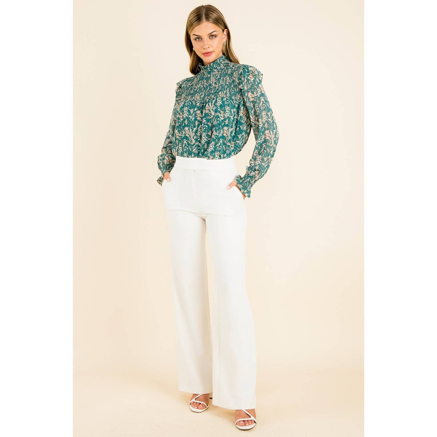 Smocked Print Blouse