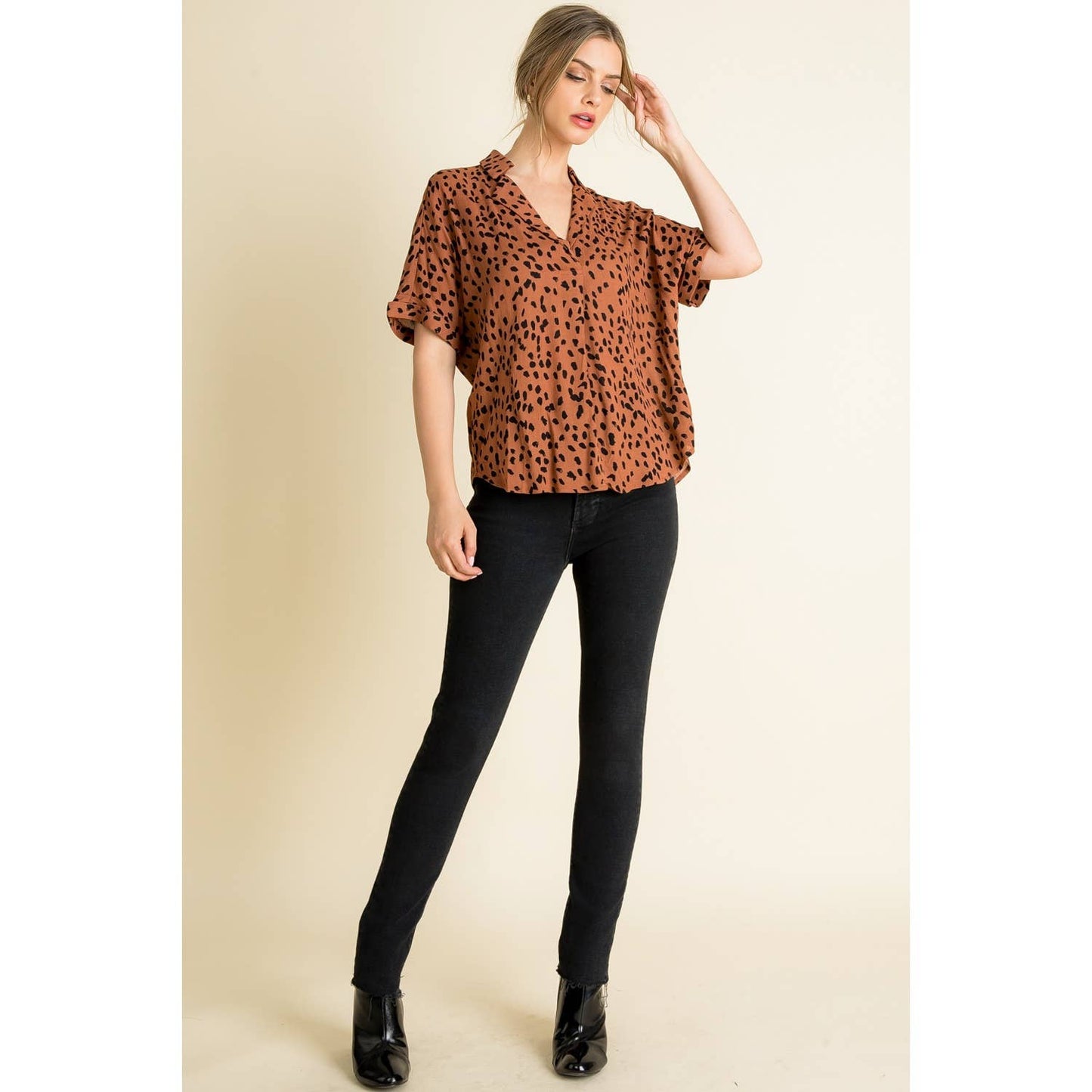 Collared Print Blouse
