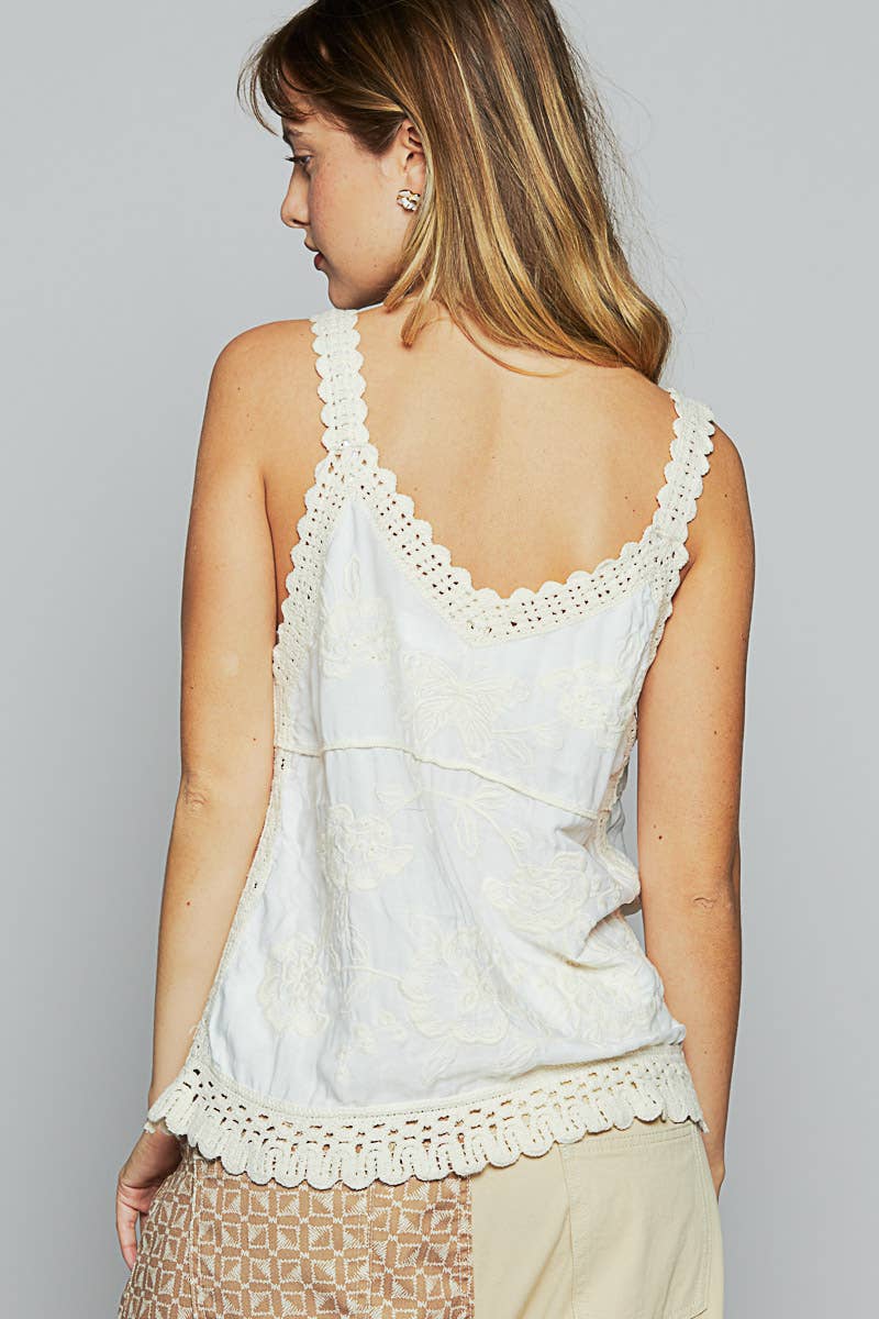 V-neck sleeveless embroidered floral top