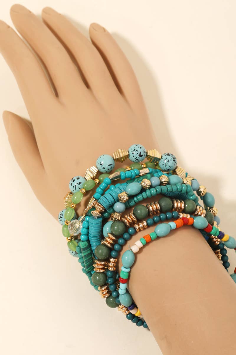 Assorted Turquoise Beaded Tassel Bracelet Set