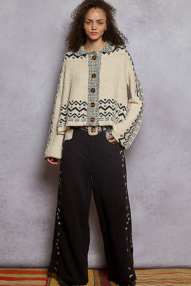 Long sleeve mock neck Aztec Berber sweater cardigan