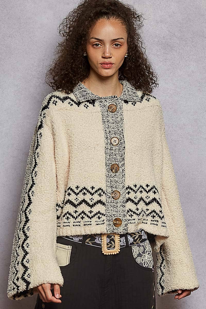 Long sleeve mock neck Aztec Berber sweater cardigan