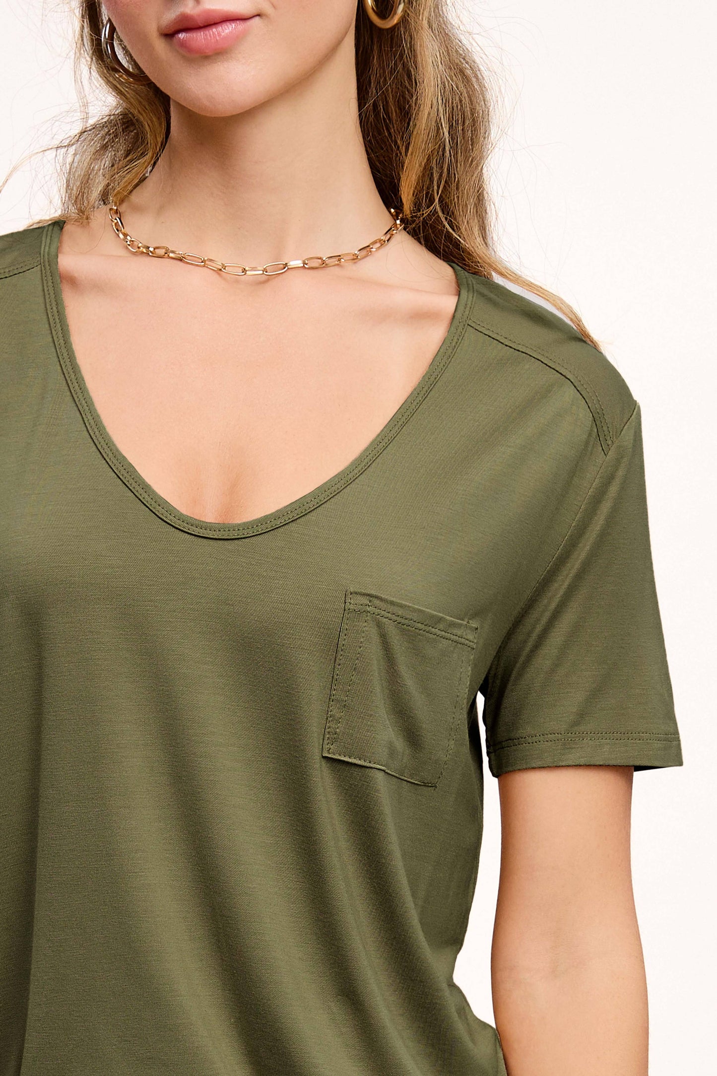 Super Soft Front Pocket Short Sleeve Basic Top