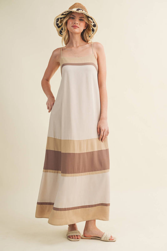 Color Blocked Straight Neck Maxi Dress