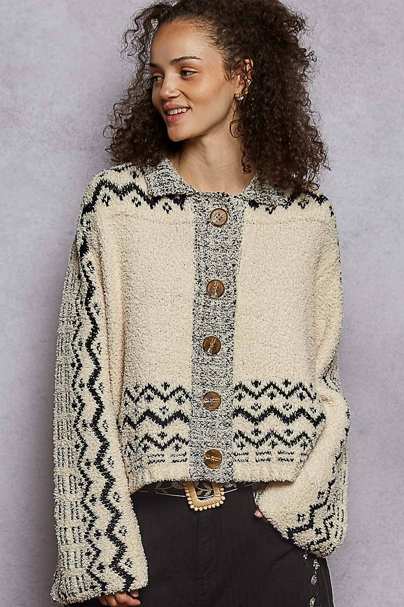 Long sleeve mock neck Aztec Berber sweater cardigan