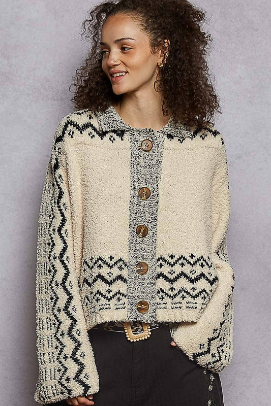 Long sleeve mock neck Aztec Berber sweater cardigan