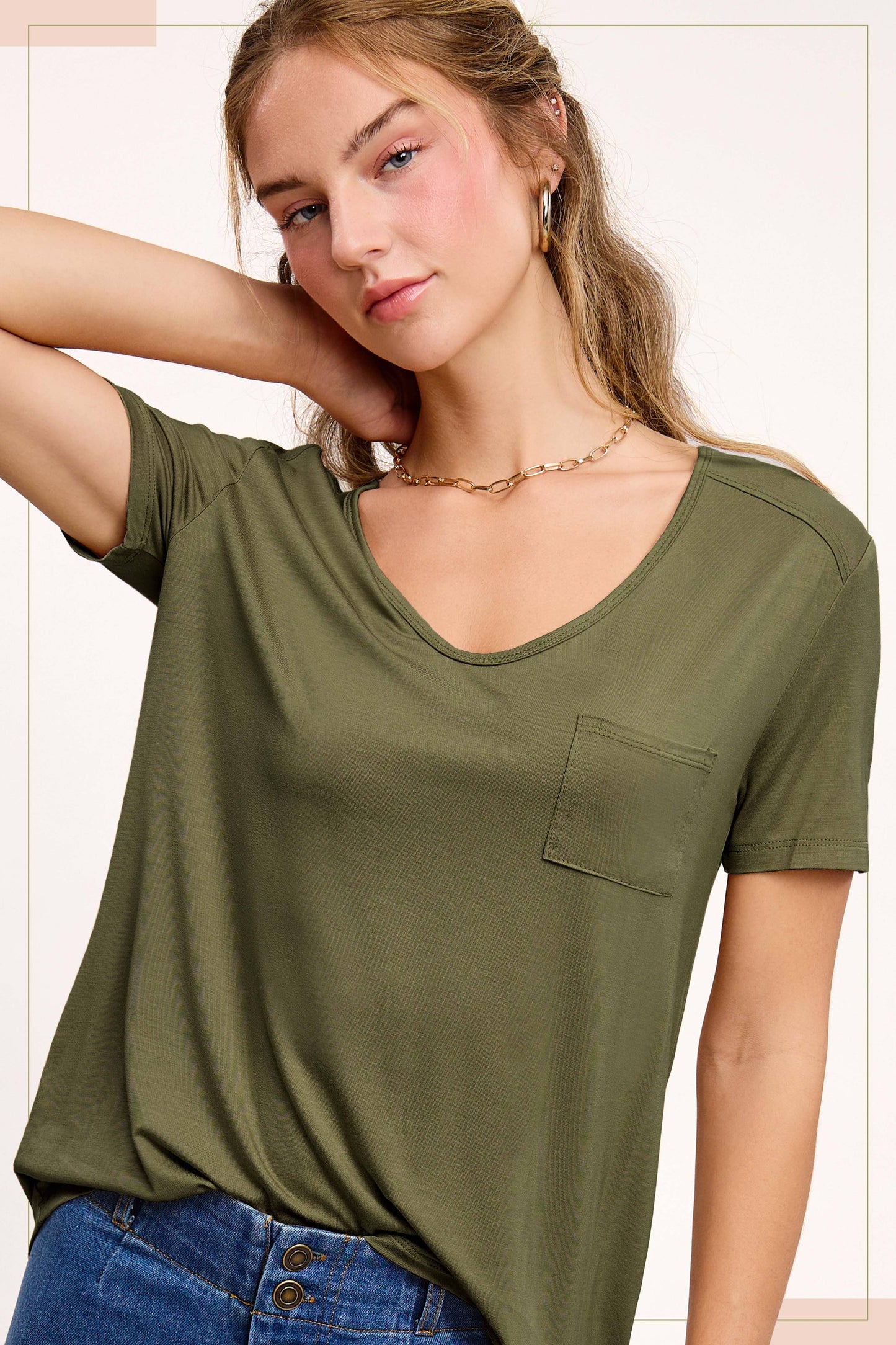Super Soft Front Pocket Short Sleeve Basic Top