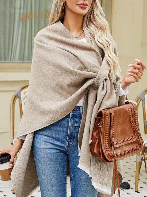 Asymmetrical plain chilly ruana